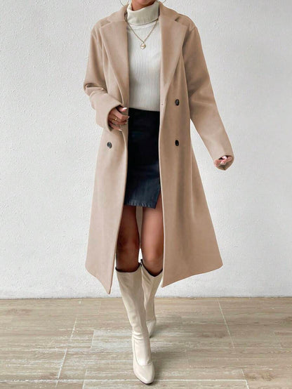 Victoria Classic Double-Breasted Longline Tailored Overcoat - Mocha Brown