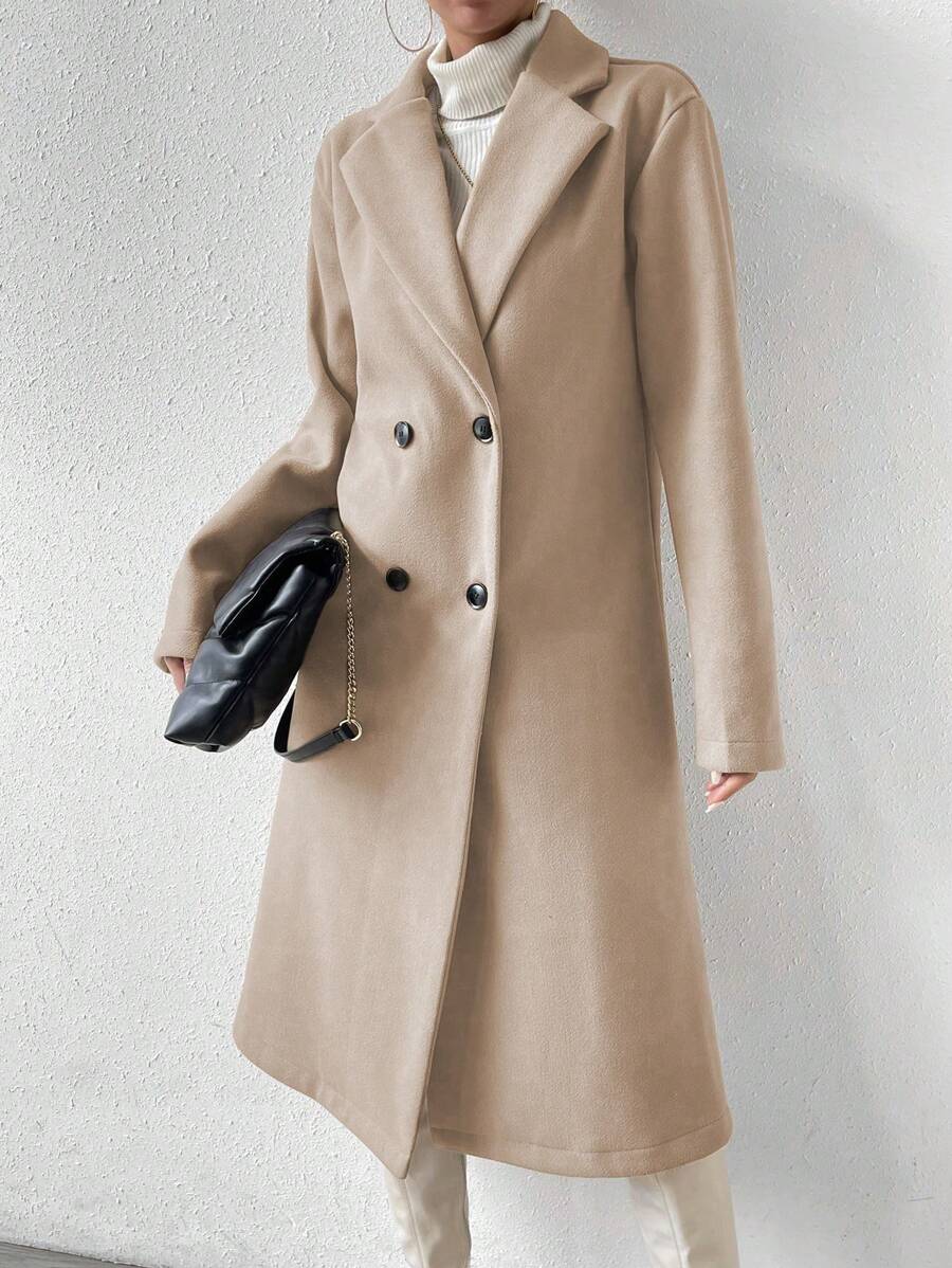 Victoria Classic Double-Breasted Longline Tailored Overcoat - Mocha Brown