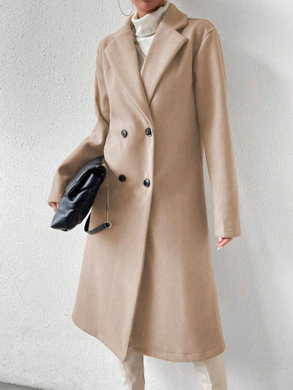 Victoria Classic Double-Breasted Longline Tailored Overcoat - Mocha Brown
