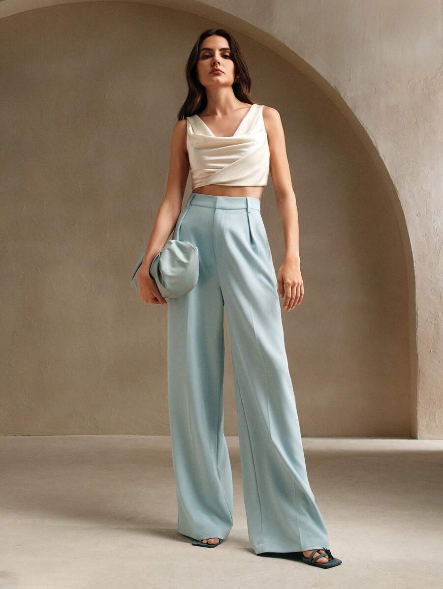 Tatiana Pleated High Waist Wide Leg Trousers with Pockets - Camel