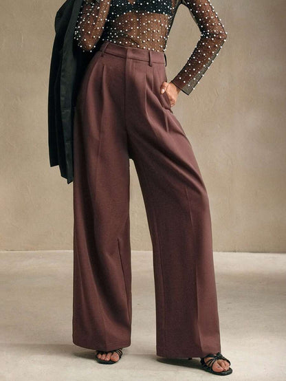 Women's Pleated Wide Leg Dress Trousers, Stretch Tailored Pants for Work Office - Red Violet