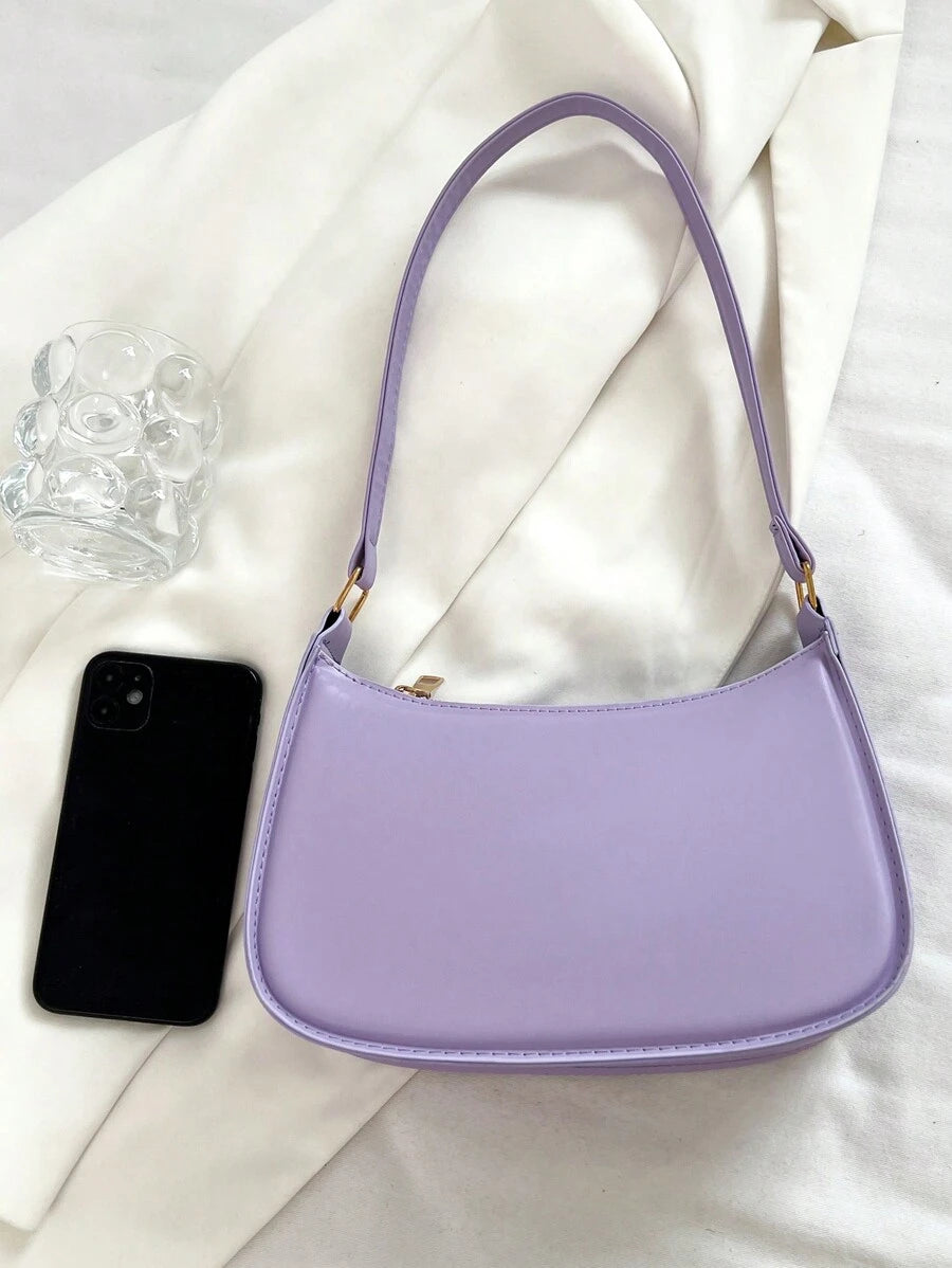 Women's Curved Shoulder Bag, Small Faux Leather Underarm Purse for Everyday and Evening