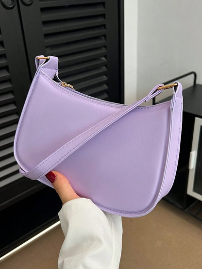 Women's Curved Shoulder Bag, Small Faux Leather Underarm Purse for Everyday and Evening