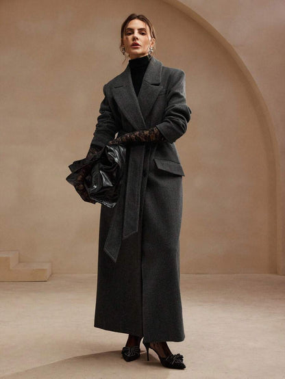 Heidelberg Belted Double Breasted Long Wrap Coat with Pockets