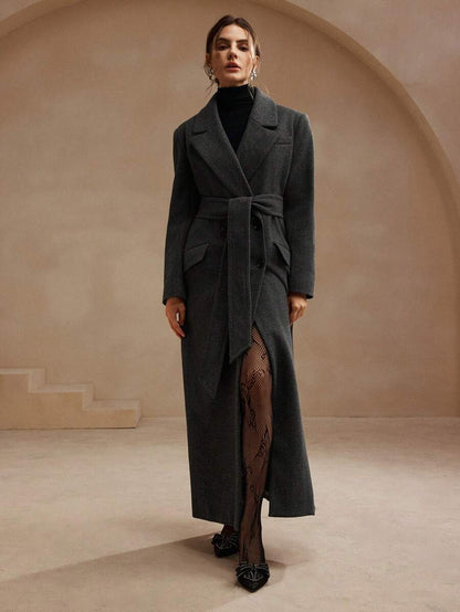 Heidelberg Belted Double Breasted Long Wrap Coat with Pockets