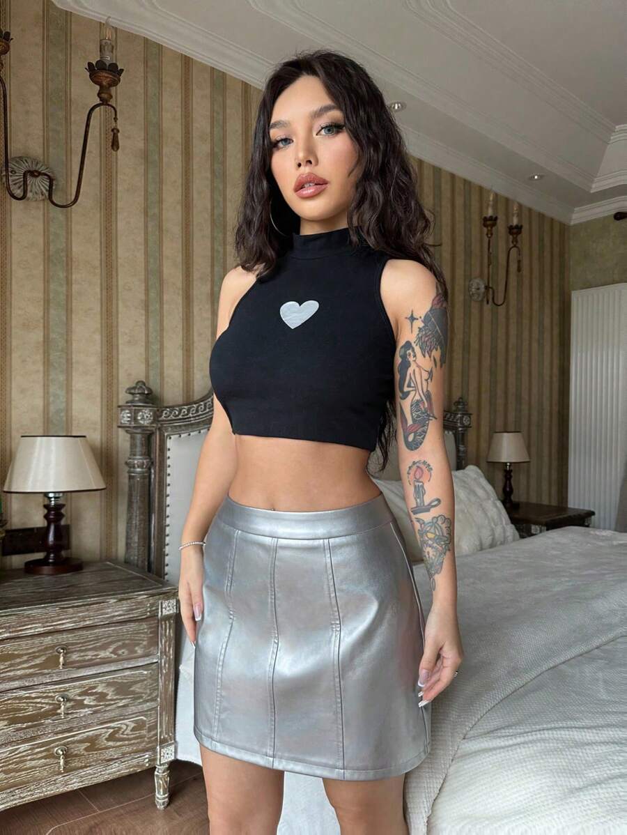 Ushuaia High Waist Faux Leather A Line Mini Skirt