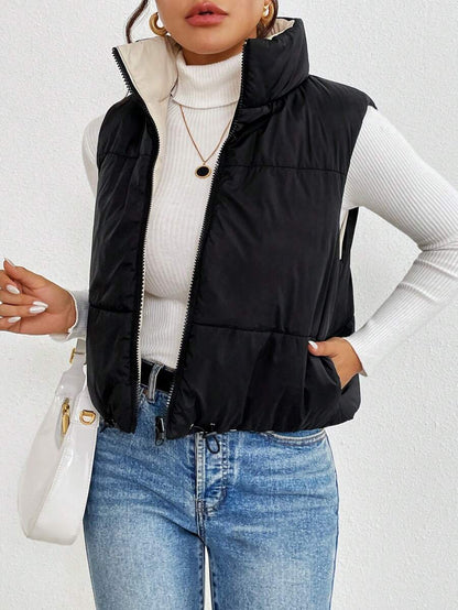 Hallstatt Short Zip Front Puffer Vest with Stand Collar