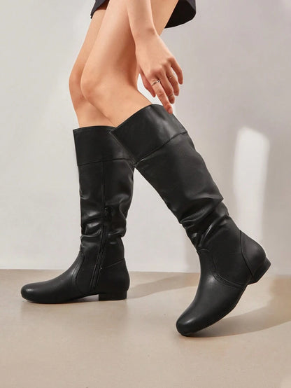 Women's  Black Knee High Pull On Winter Weather Black Boots Elegant & Fashionable Classic Slouchy Warm Gift  Boots Mensa