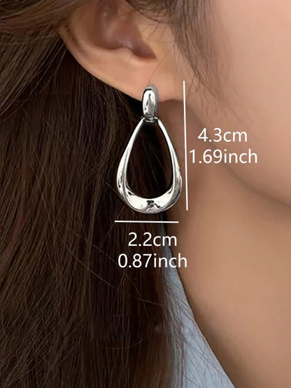 Women's Teardrop Drop Earrings Gold, Geometric Open Statement Earrings 1.7 Inch for Everyday and Vacation