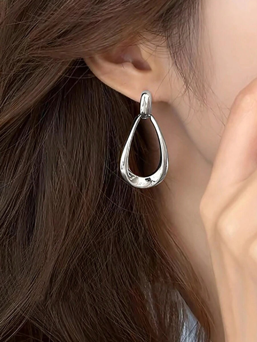 Women's Teardrop Drop Earrings Gold, Geometric Open Statement Earrings 1.7 Inch for Everyday and Vacation
