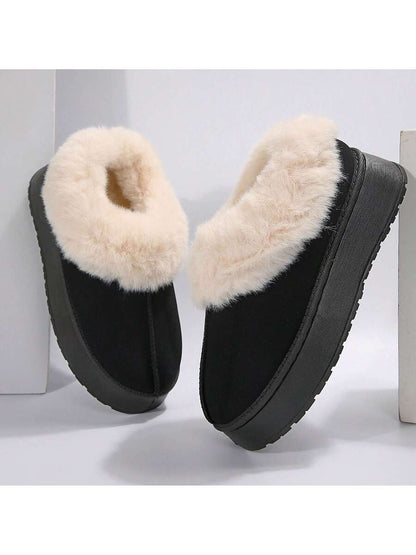 Women's Thick Flat Slippers For Winter -  Comfy And Warm Suede Shearling Short Boots Casual Snow Shoes With Thick Soles Desinge Mensa