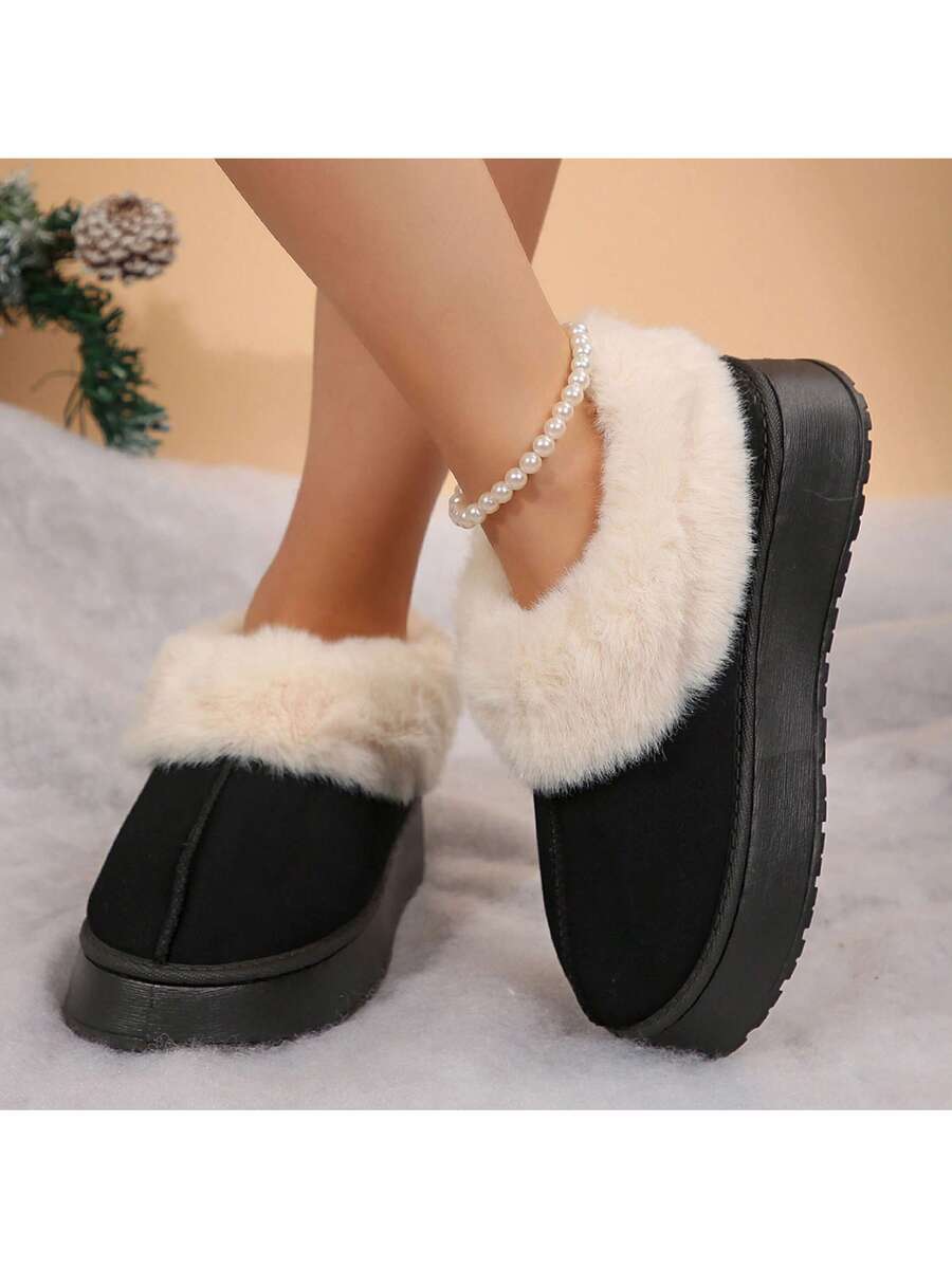 Women's Thick Flat Slippers For Winter -  Comfy And Warm Suede Shearling Short Boots Casual Snow Shoes With Thick Soles Desinge Mensa