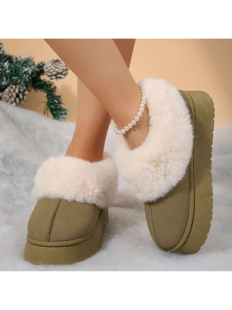 Women's Thick Flat Slippers For Winter -  Comfy And Warm Suede Shearling Short Boots Casual Snow Shoes With Thick Soles Desinge Mensa