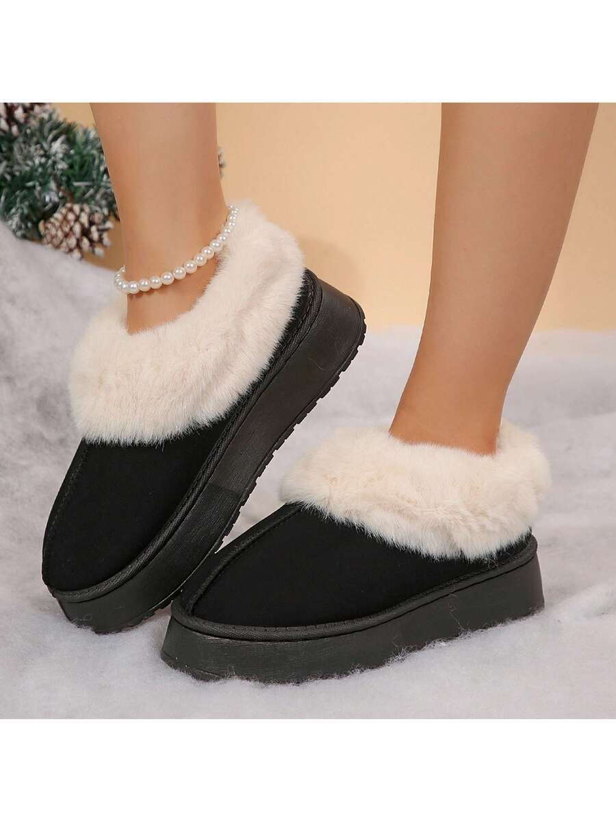 Women's Thick Flat Slippers For Winter -  Comfy And Warm Suede Shearling Short Boots Casual Snow Shoes With Thick Soles Desinge Mensa