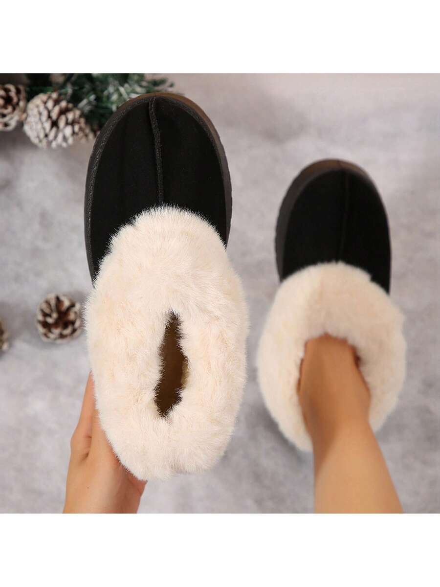 Women's Thick Flat Slippers For Winter -  Comfy And Warm Suede Shearling Short Boots Casual Snow Shoes With Thick Soles Desinge Mensa