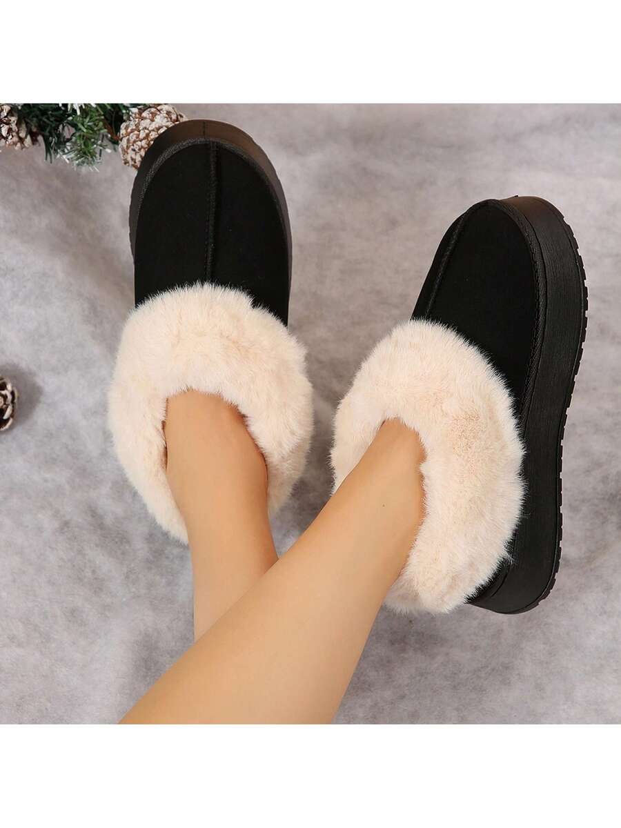Women's Thick Flat Slippers For Winter -  Comfy And Warm Suede Shearling Short Boots Casual Snow Shoes With Thick Soles Desinge Mensa