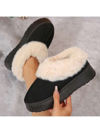 Women's Thick Flat Slippers For Winter -  Comfy And Warm Suede Shearling Short Boots Casual Snow Shoes With Thick Soles Desinge Mensa