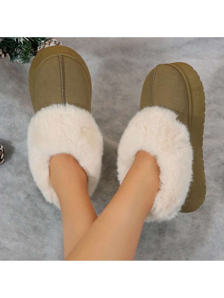 Women's Thick Flat Slippers For Winter -  Comfy And Warm Suede Shearling Short Boots Casual Snow Shoes With Thick Soles Desinge Mensa