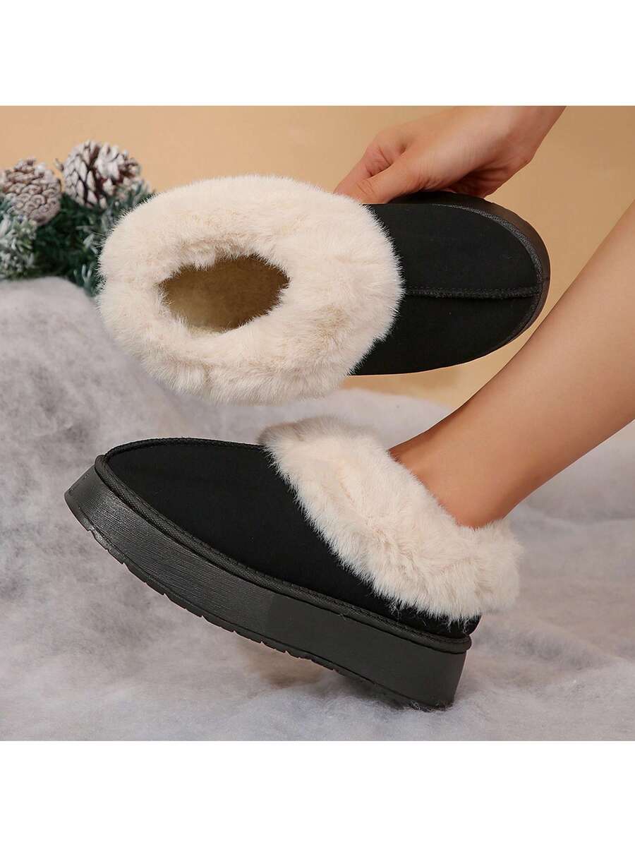 Women's Thick Flat Slippers For Winter -  Comfy And Warm Suede Shearling Short Boots Casual Snow Shoes With Thick Soles Desinge Mensa
