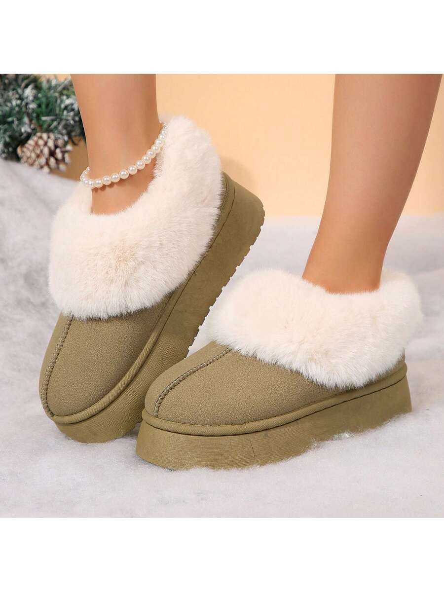 Women's Thick Flat Slippers For Winter -  Comfy And Warm Suede Shearling Short Boots Casual Snow Shoes With Thick Soles Desinge Mensa