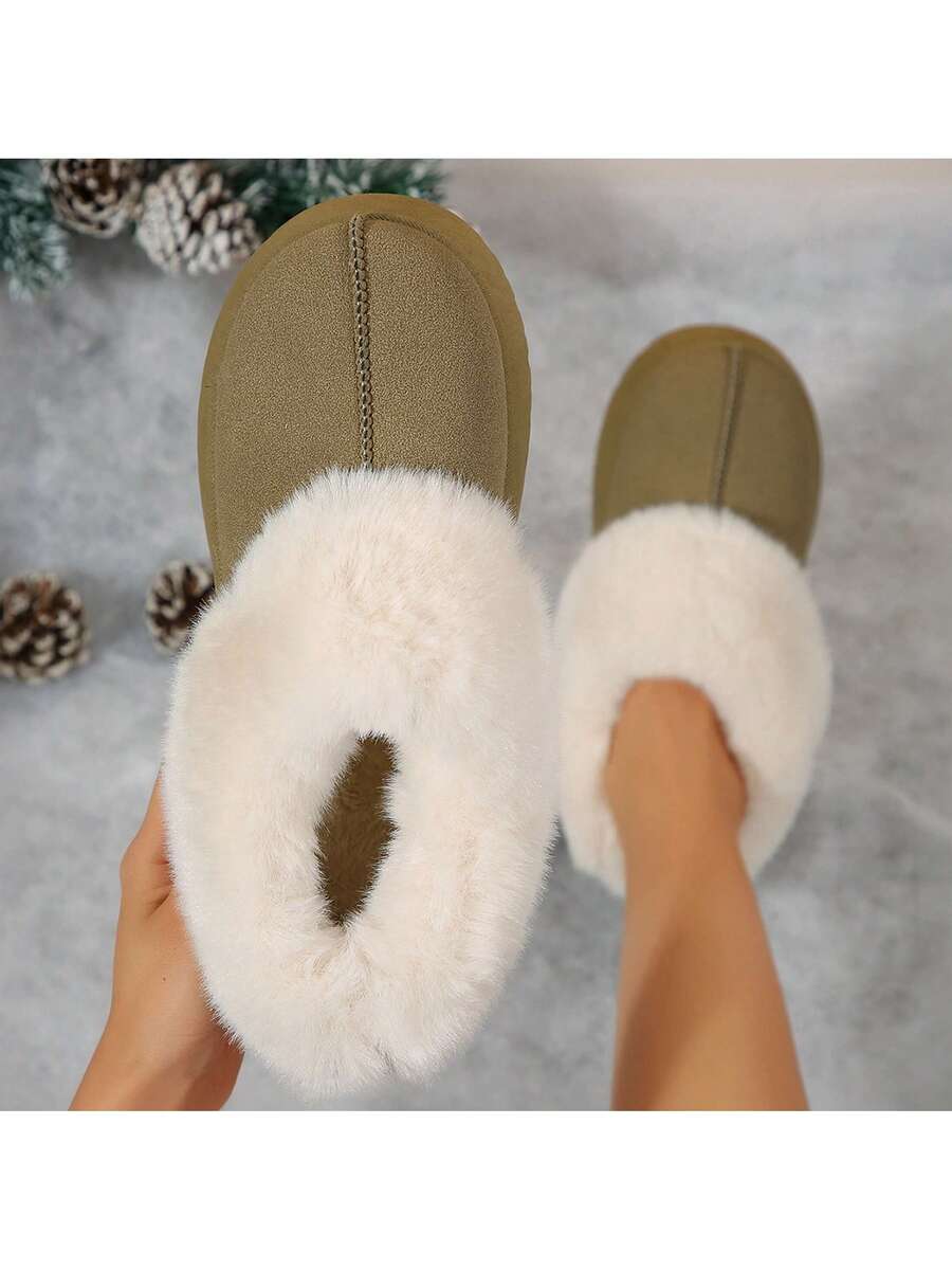 Women's Thick Flat Slippers For Winter -  Comfy And Warm Suede Shearling Short Boots Casual Snow Shoes With Thick Soles Desinge Mensa
