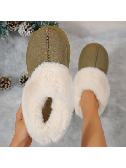 Women's Thick Flat Slippers For Winter -  Comfy And Warm Suede Shearling Short Boots Casual Snow Shoes With Thick Soles Desinge Mensa