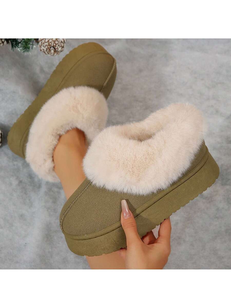 Women's Thick Flat Slippers For Winter -  Comfy And Warm Suede Shearling Short Boots Casual Snow Shoes With Thick Soles Desinge Mensa