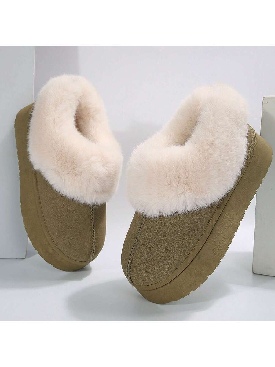 Women's Thick Flat Slippers For Winter -  Comfy And Warm Suede Shearling Short Boots Casual Snow Shoes With Thick Soles Desinge Mensa