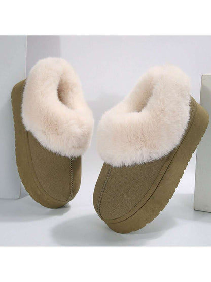 Women's Thick Flat Slippers For Winter -  Comfy And Warm Suede Shearling Short Boots Casual Snow Shoes With Thick Soles Desinge Mensa
