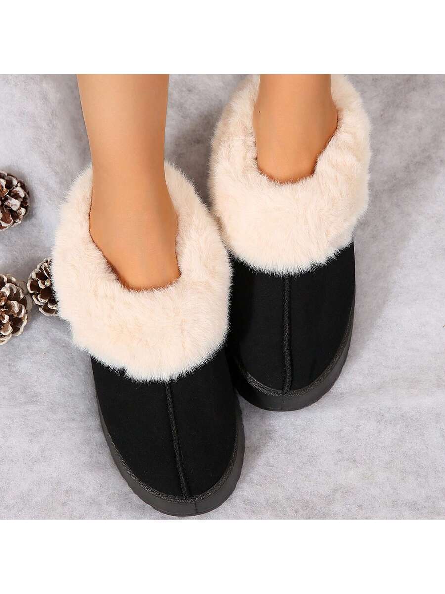 Women's Thick Flat Slippers For Winter -  Comfy And Warm Suede Shearling Short Boots Casual Snow Shoes With Thick Soles Desinge Mensa