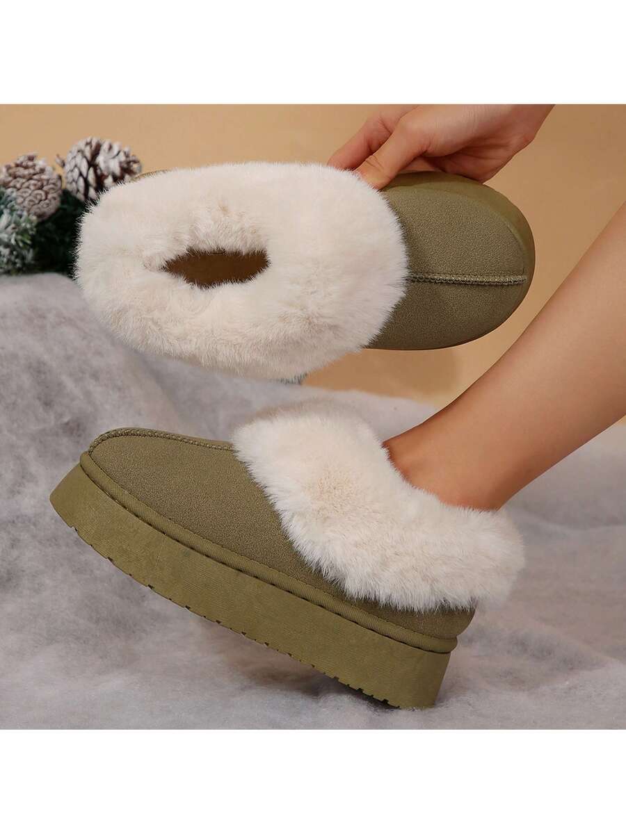 Women's Thick Flat Slippers For Winter -  Comfy And Warm Suede Shearling Short Boots Casual Snow Shoes With Thick Soles Desinge Mensa