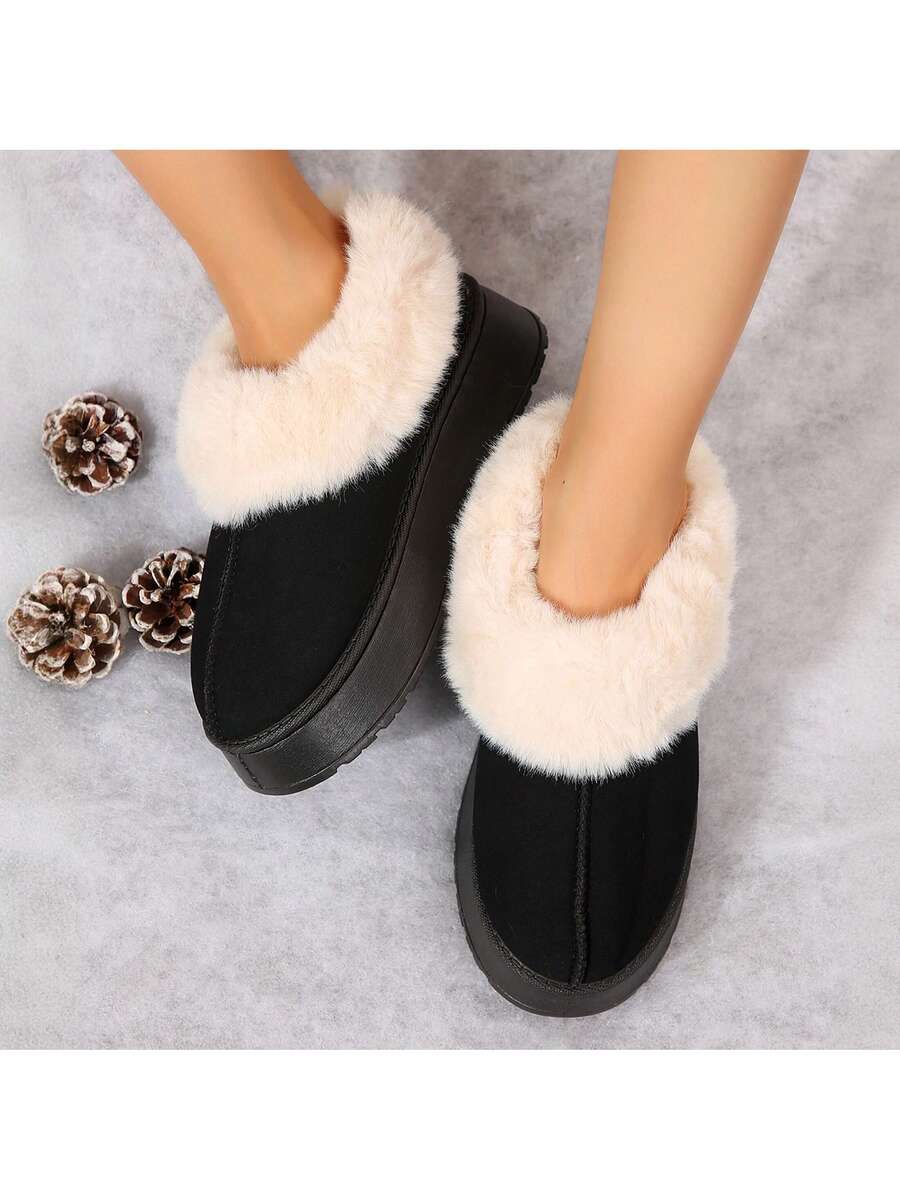 Women's Thick Flat Slippers For Winter -  Comfy And Warm Suede Shearling Short Boots Casual Snow Shoes With Thick Soles Desinge Mensa