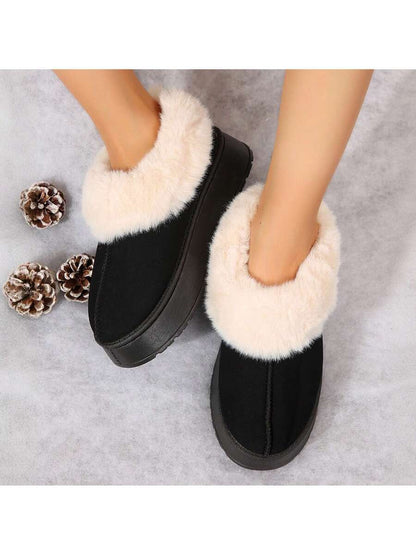 Women's Thick Flat Slippers For Winter -  Comfy And Warm Suede Shearling Short Boots Casual Snow Shoes With Thick Soles Desinge Mensa
