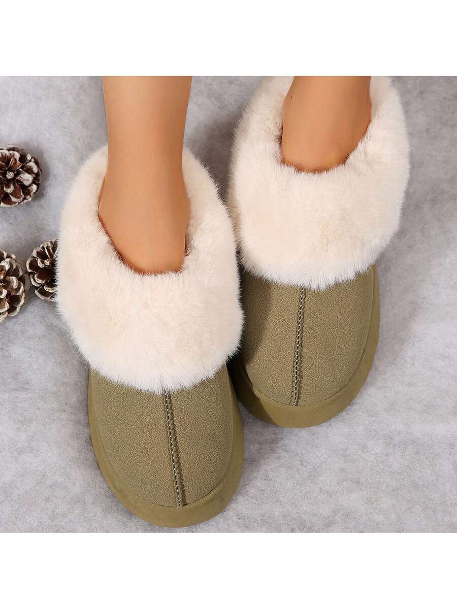 Women's Thick Flat Slippers For Winter -  Comfy And Warm Suede Shearling Short Boots Casual Snow Shoes With Thick Soles Desinge Mensa