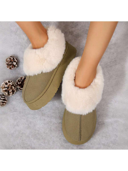 Women's Thick Flat Slippers For Winter -  Comfy And Warm Suede Shearling Short Boots Casual Snow Shoes With Thick Soles Desinge Mensa