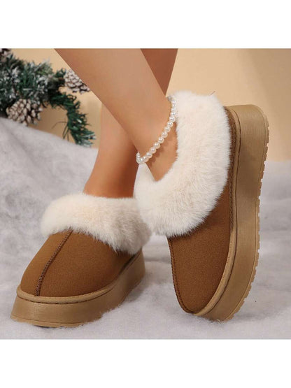Women's Thick Flat Slippers For Winter -  Comfy And Warm Suede Shearling Short Boots Casual Snow Shoes With Thick Soles Desinge Mensa