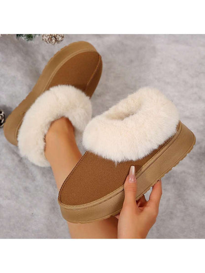 Women's Thick Flat Slippers For Winter -  Comfy And Warm Suede Shearling Short Boots Casual Snow Shoes With Thick Soles Desinge Mensa