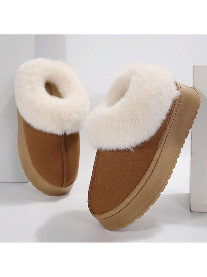 Women's Thick Flat Slippers For Winter -  Comfy And Warm Suede Shearling Short Boots Casual Snow Shoes With Thick Soles Desinge Mensa