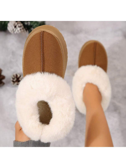 Women's Thick Flat Slippers For Winter -  Comfy And Warm Suede Shearling Short Boots Casual Snow Shoes With Thick Soles Desinge Mensa