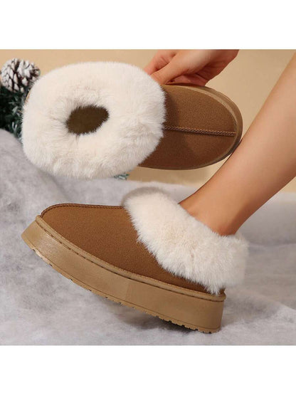 Women's Thick Flat Slippers For Winter -  Comfy And Warm Suede Shearling Short Boots Casual Snow Shoes With Thick Soles Desinge Mensa
