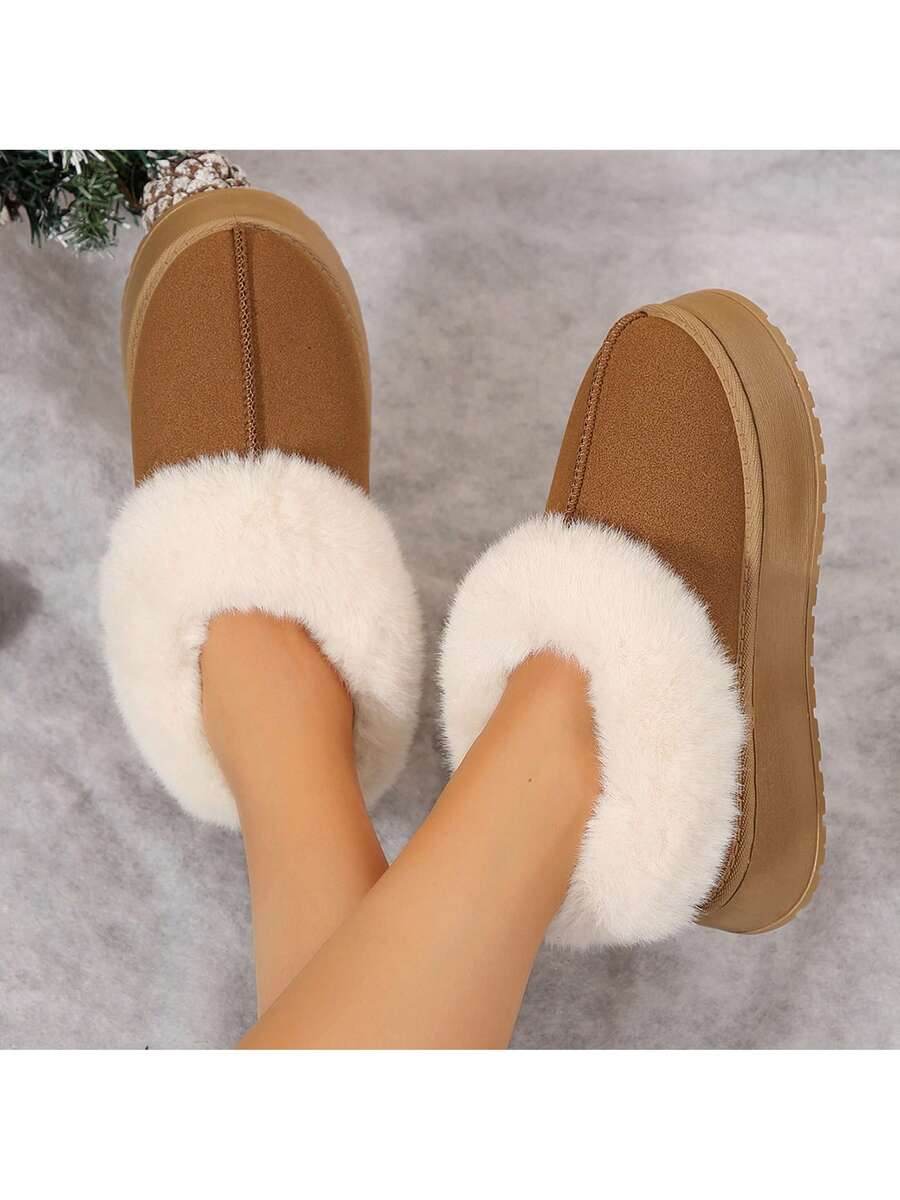 Women's Thick Flat Slippers For Winter -  Comfy And Warm Suede Shearling Short Boots Casual Snow Shoes With Thick Soles Desinge Mensa