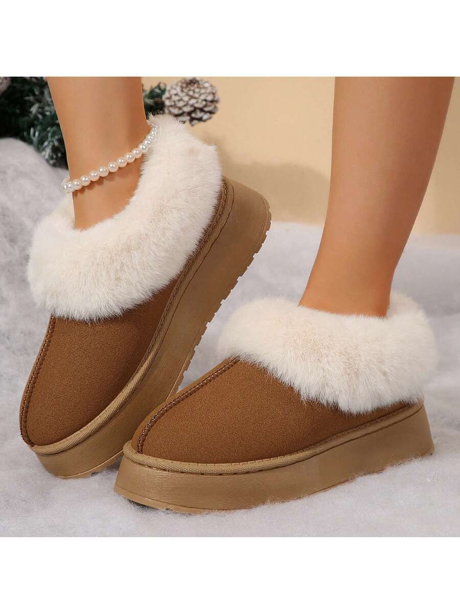 Women's Thick Flat Slippers For Winter -  Comfy And Warm Suede Shearling Short Boots Casual Snow Shoes With Thick Soles Desinge Mensa