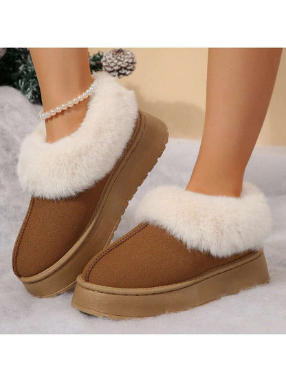 Women's Thick Flat Slippers For Winter -  Comfy And Warm Suede Shearling Short Boots Casual Snow Shoes With Thick Soles Desinge Mensa