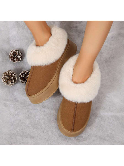 Women's Thick Flat Slippers For Winter -  Comfy And Warm Suede Shearling Short Boots Casual Snow Shoes With Thick Soles Desinge Mensa