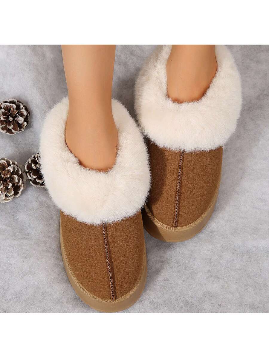 Women's Thick Flat Slippers For Winter -  Comfy And Warm Suede Shearling Short Boots Casual Snow Shoes With Thick Soles Desinge Mensa
