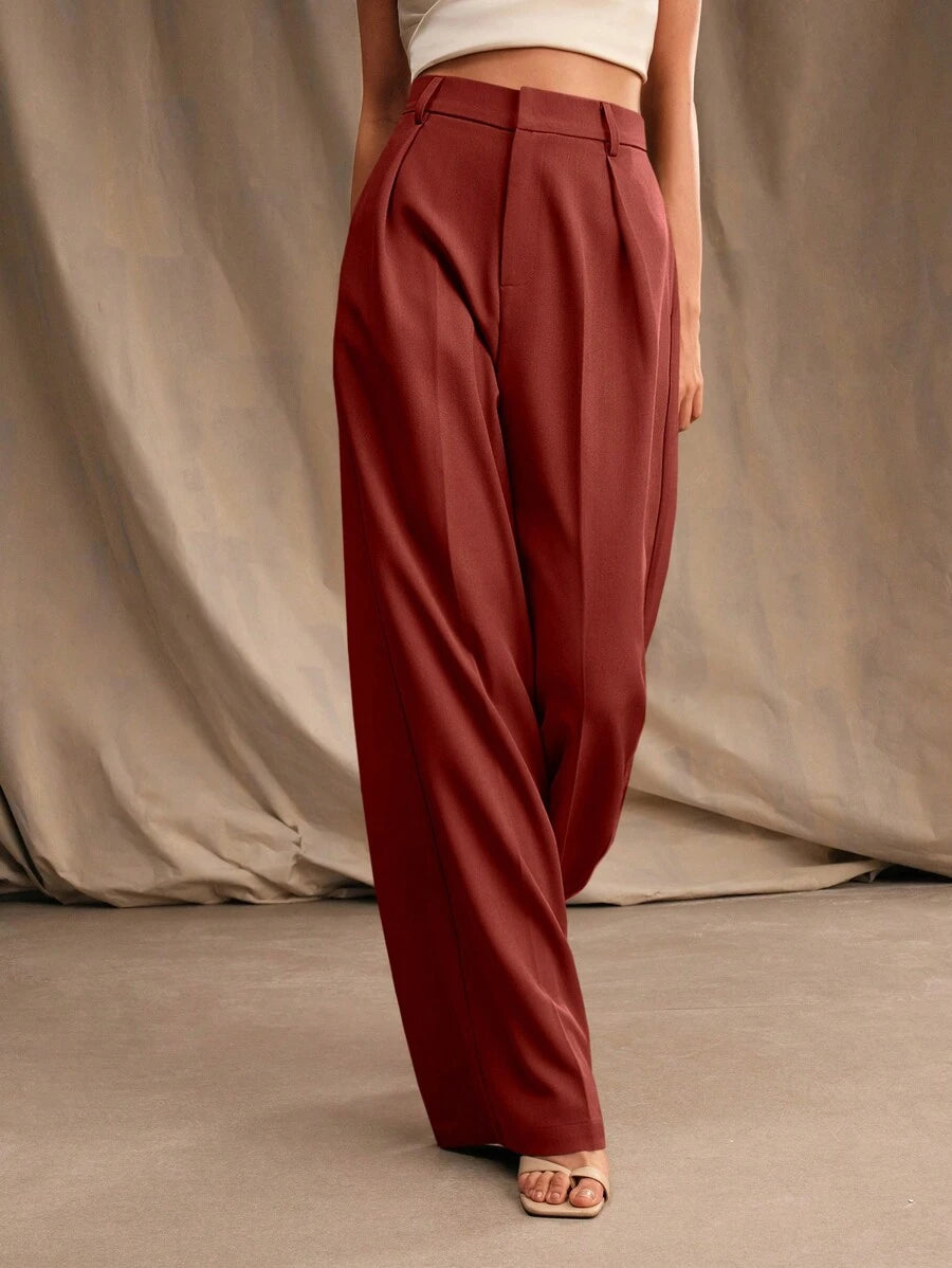 Tatiana Pleated High Waist Wide Leg Trousers with Pockets - Purple