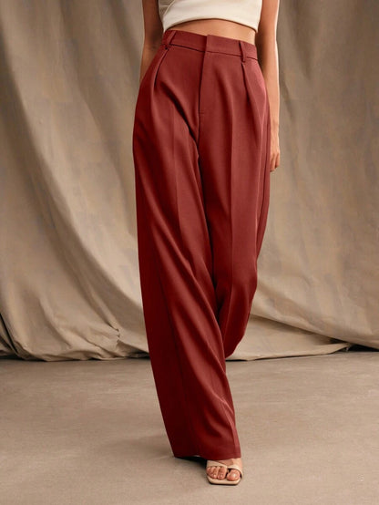 Tatiana Pleated High Waist Wide Leg Trousers with Pockets - Purple