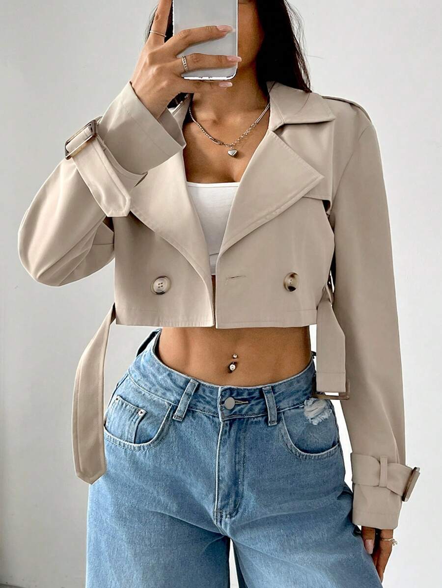 Dublin Cropped Double Breasted Trench Jacket with Belt