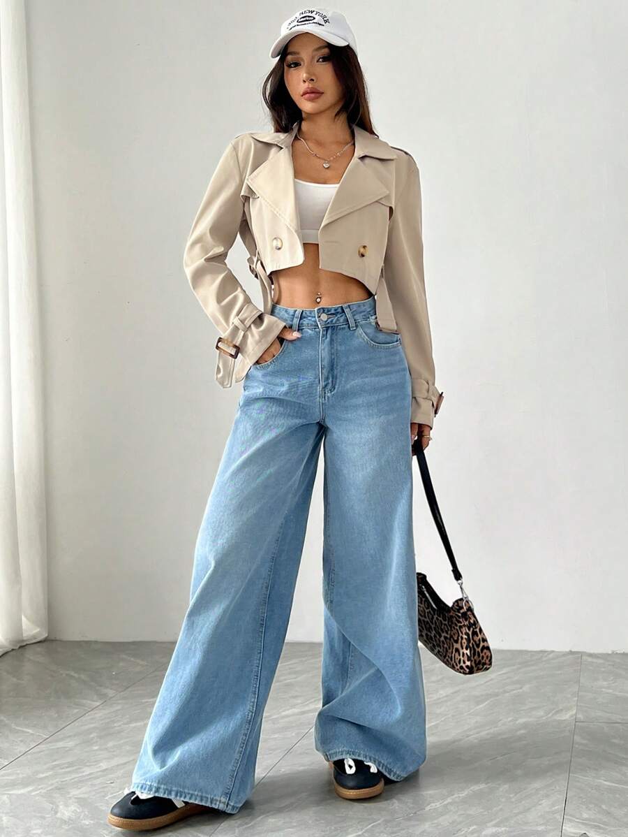 Dublin Cropped Double Breasted Trench Jacket with Belt