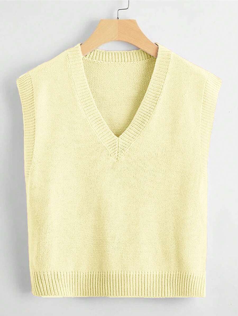 Marisa Fine Knit V-Neck Sleeveless Sweater Vest - Yellow